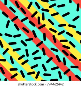Abstract Trendy Retro Geometric Element Template, Seamless Pattern in Neo Memphis Style Design, Festive Retro Fashion Style 80-90s