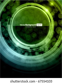 Abstract trendy retro technology glass shiny circles with bokeh vector background