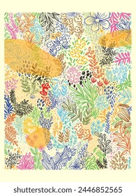 Abstractas de moda mano dibujado flores, plantas, floral colorido patrón de Ilustración vectorial. Diseño para textil, tela, Fondo de pantalla, envoltura e impresión.