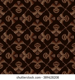 Abstract trendy seamless pattern with bronze decorative ornament on dark brown background
