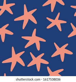 Abstract trendy seamless pattern with different starfishes. Simple hand drawn bright wallpaper in doodle style. Modern textile, packaging, wrapping paper.