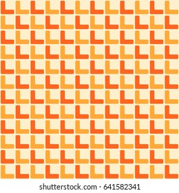 Abstract trendy seamless pattern of geometric ornament in orange and yellow colors. Repeated color blocks background. Mosaic abstract wallpaper. Vector illustration.