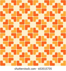 Abstract trendy seamless pattern of geometric ornament in orange and yellow colors. Repeated color blocks background. Mosaic abstract wallpaper. Vector illustration.