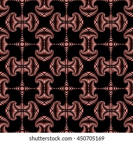 Abstract trendy seamless pattern with red metallic decorative elements on black background