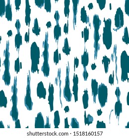 Abstract trendy seamless pattern. Repeating wallpaper. Ink brush strokes pattern in doodle grunge style. Hand drawn modern design, drops on white background. Dark and light blue, aqua colour.