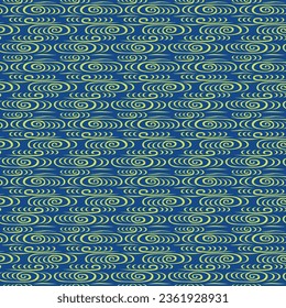 Abstract trendy seamless pattern yellow wave spiral curtain fabric fashion blue wallpaper background vector