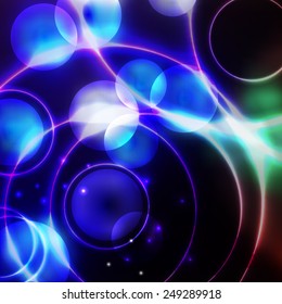 Abstract trendy space, shiny background with bokeh light. Raster illustration. Can be used page design in religion or cosmic theme.