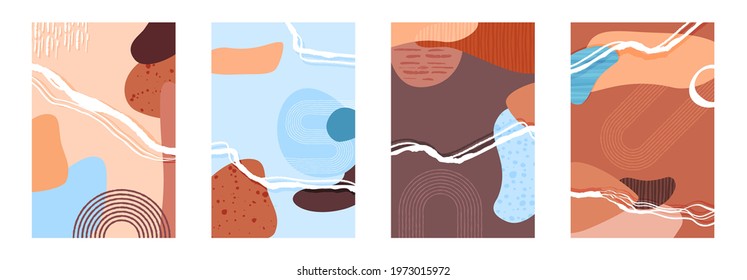 Abstract trendy style shapes and lines composition, contemporary texture background for social media, stories template, decoration, postcard, package or cover design. Vector illustration.
