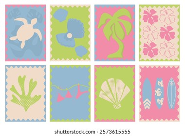 Abstract trendy summer posters. Minimalistic and bright banners for interior design, printing on clothes, creating covers, postcards and posters