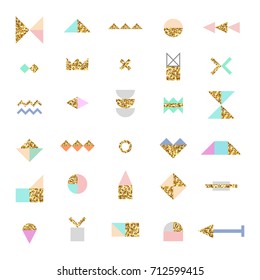 Abstract trendy template with different geometric shapes with gold texture. Best design for poster, card, invitation, placard, brochure, presentation.