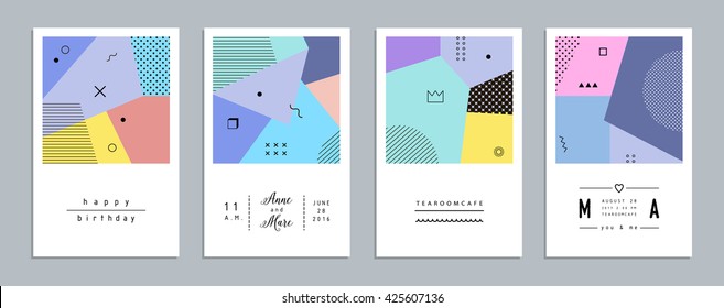 Abstract trendy templates with different geometric shapes. Modern graphic design. Best for poster, card, invitation, placard, brochure, flyer, presentation. Vector