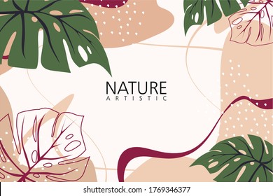 Abstract trendy universal artistic background template with leaf and organic shapes. Good for cover, invitation, banner, placard, brochure, poster, card, flyer and other.