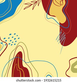 Abstract trendy universal artistic background pastel color template with minimal design, floral art notebook. Hand drawn. Good for cover, invitation, banner, placard, brochure, poster, card, flyer and