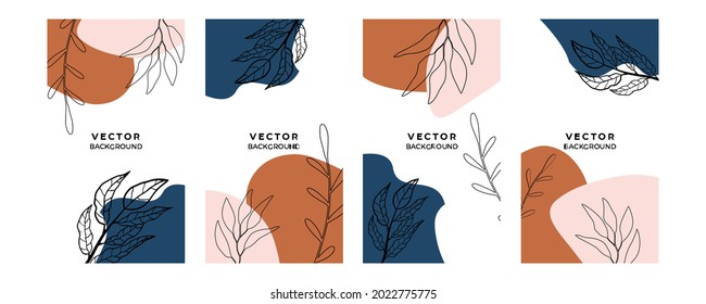 Abstract trendy universal artistic background templates with floral, leaves, organic, hand drawn, and lines. Good for cover, invitation, banner, placard, brochure, poster, card, flyer and more