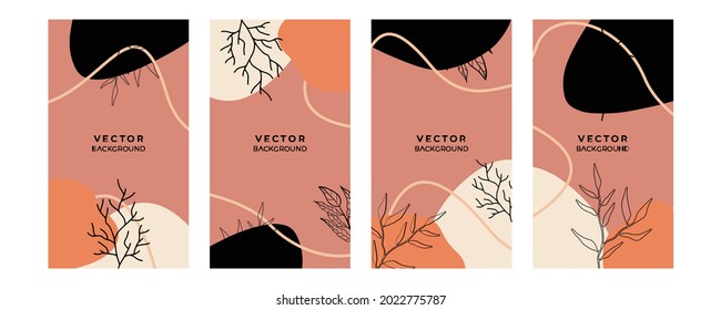 Abstract trendy universal artistic background templates with floral, leaves, organic, hand drawn, and lines. Good for cover, invitation, banner, placard, brochure, poster, card, flyer and more