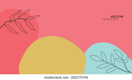 Abstrakte trendige, universelle künstlerische Hintergrundvorlagen mit Blumen, Blättern, organischen Stoffen, handgezeichnet und Linien. Gut geeignet für Bedeckung, Einladung, Banner, Plakatwerbung, Poster, Karte, Flyer und mehr