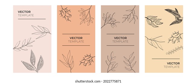 Abstract trendy universal artistic background templates with floral, leaves, organic, hand drawn, and lines. Good for cover, invitation, banner, placard, brochure, poster, card, flyer and more