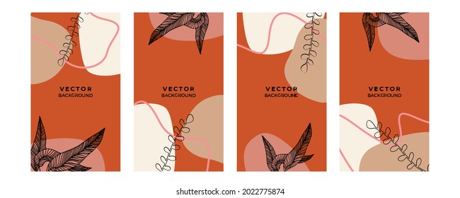 Abstract trendy universal artistic background templates with floral, leaves, organic, hand drawn, and lines. Good for cover, invitation, banner, placard, brochure, poster, card, flyer and more