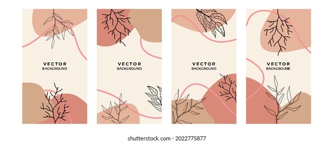 Abstract trendy universal artistic background templates with floral, leaves, organic, hand drawn, and lines. Good for cover, invitation, banner, placard, brochure, poster, card, flyer and more
