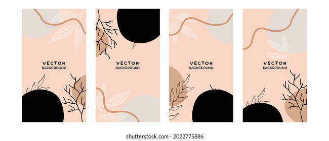 Abstrakte trendige, universelle künstlerische Hintergrundvorlagen mit Blumen, Blättern, organischen Stoffen, handgezeichnet und Linien. Gut geeignet für Bedeckung, Einladung, Banner, Plakatwerbung, Poster, Karte, Flyer und mehr