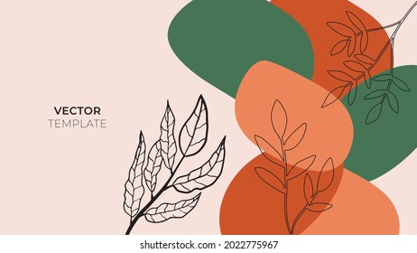 Abstract trendy universal artistic background templates with floral, leaves, organic, hand drawn, and lines. Good for cover, invitation, banner, placard, brochure, poster, card, flyer and more