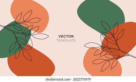 Resumen de plantillas de fondo artístico universal de moda con flores, hojas, orgánicas, dibujadas a mano y líneas. Es bueno para la portada, la invitación, el banner, el cartel, el folleto, el cartel, la tarjeta, el volante y más