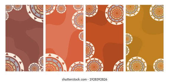 Abstract trendy universal vector background template in boho style. Ethnic circles decorate the vector template for postcards, posters, invitations and other things.