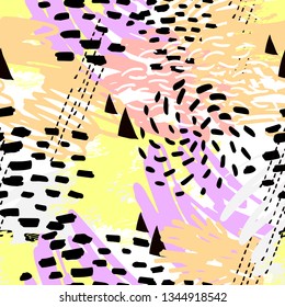Abstract trendy universal vector seamless pattern. Modern design with handwritten shapes and artistic elements, scribbles, marker strokes.