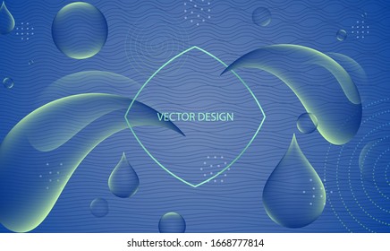 Abstract Trendy Vector Blue Background Illustration Water Liquid Fluid Wave Splash Elegant modern Style. Trendy minimal scientific futuristic style.