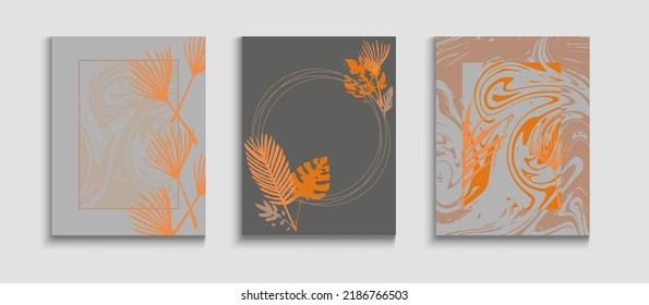 Resumen De Las Tapas Vectoras De Moda Set. Antecedentes Retro Dibujados A Mano. Textura del marco geométrico. Tejido, Volantes De Hojas Tropicales. El Sencillo Banano Deja El Diseño De Invitación. Invitación al estilo oriental.
