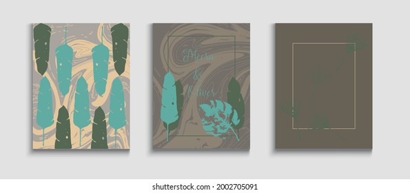 Resumen de la serie de volantes de vectores de moda. Invitación al estilo japonés. Monstera Sencilla Deja El Diseño De Invitación. Fondo De Hipster De Mano. Carteles de tinte, hojas tropicales. Patrón de borde geométrico.