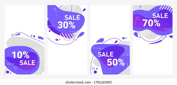 Abstract trendy vivid vector flow amoeba style Sale banners