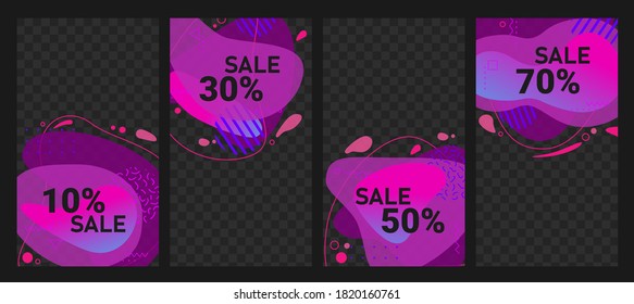 Abstract trendy vivid vector flow amoeba style Sale banners
