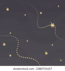 Abstract Trendy Wavy Background Celestial Astronomic Six Angles Rounded Gold Stars Blue Night Vector