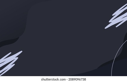 Abstrakter, trendiger Hintergrund von doodlen Formen, Linien auf schwarzem Hintergrund mit Leerzeichen in der Mitte für Text. Minimalistischer, stylischer Hintergrund.