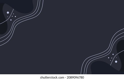Abstract trendy wavy background of doodle shapes, lines on black background with blank space in center for text. Minimalist stylish background.