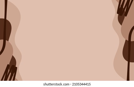 Abstract trendy wavy background of doodle shapes, lines on cream background with blank space in center for text. Minimalist pastel background.