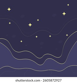 Abstract Trendy Wavy Background Night Sky Landscape Vector Design