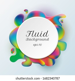 Abstract trendy white circle label on vibrant gradient fluid shape background. Vector illustration