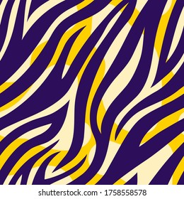 Abstract Trendy yellow tiger seamless pattern. Hand drawn fashionable wild animal zebra skin texture for fashion print design, fabric, textile, wrap, background, wallpaper. Vector illustration.