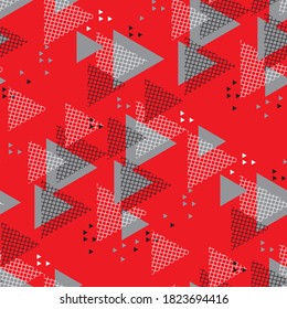 Abstract triangle arrow geometry seamless pattern for background, sport fabric, textile, wrap, surface, fitness web and print design. Red and gray dynamic surface design rapport. 
