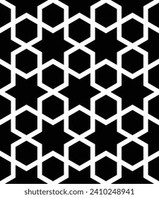 Abstract triangle background with arabic pattern.Moroccan pattern.Vector seamless geometric background with black and white