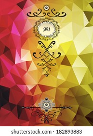 Abstract triangle background with badge red yellow color for advertising something