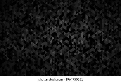 Abstract triangle background with black triangles with different shades of grey and white outlines. Mosaic look. Modern vector texture illustration