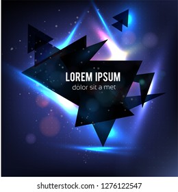 Abstract triangle background with bokeh and flares. Vector illustration. - Vector