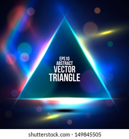 Abstract triangle background with bokeh and flares. Vector illustration.