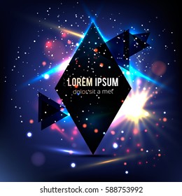 Abstract triangle background with bokeh and flares. Vector illustration
