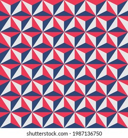 Abstract triangle background. Color geometric texture. Seamless red, blue, gray triangles pattern. Structured background. Vector illustration.