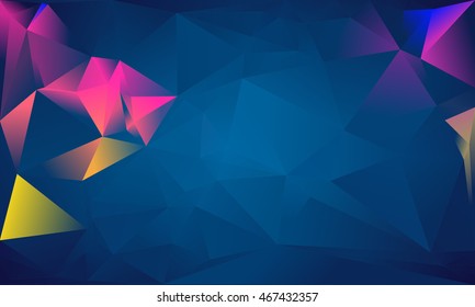 Abstract triangle background. Deep blue, pink, green. 10 EPS