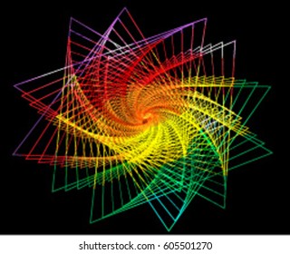 Abstract Triangle background with Light Effects. Vector illustration for your business presentations, gay pride colors. Bright rainbow spiral stripes swirl background. Rainbow rays twisted spiral. 
